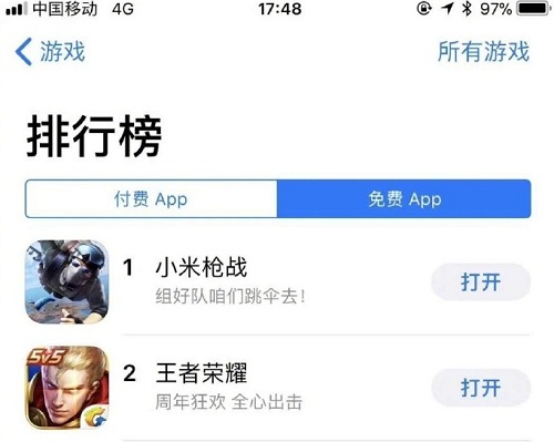 《小米槍戰(zhàn)》iOS上線，只用30小時(shí)就擠下《王者榮耀》登上免費(fèi)榜第一